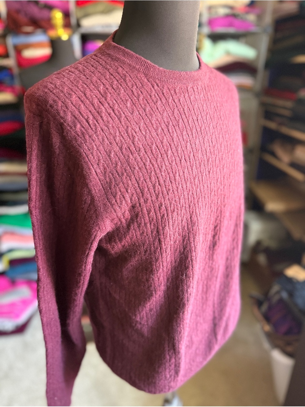 Tasso Elba Cashmere Cabled Sweater in Deep Plum